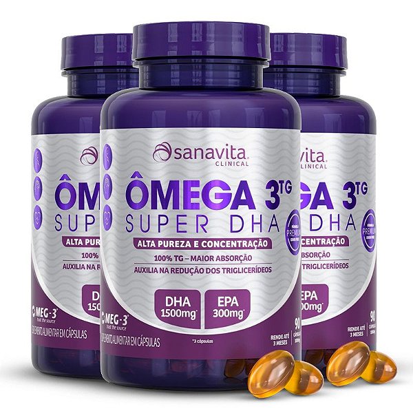 Kit 3 Ômega 3TG Super DHA Sanavita 90 cápsulas