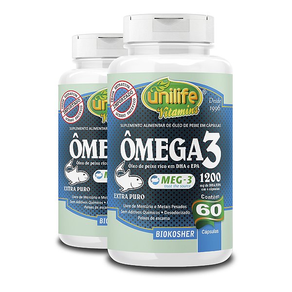 Kit 2 Ômega 3 Óleo de Peixe Unilife 60 Cápsulas 1200mg