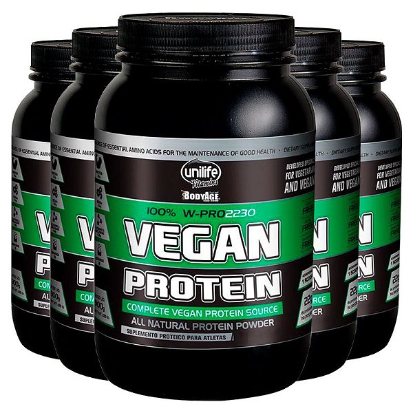 Kit 5 Vegan Protein 900g Proteína vegetal Unilife Morango