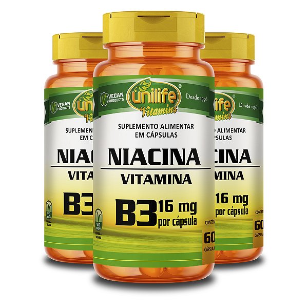 Kit 3 Vitamina B3 Niacina Unilife 60 Cápsulas