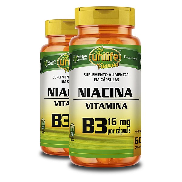 Kit 2 Vitamina B3 Niacina Unilife 60 Cápsulas
