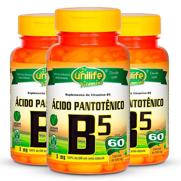 Kit 3 Vitamina B5 Ácido Pantotênico 60 cápsulas Unilife