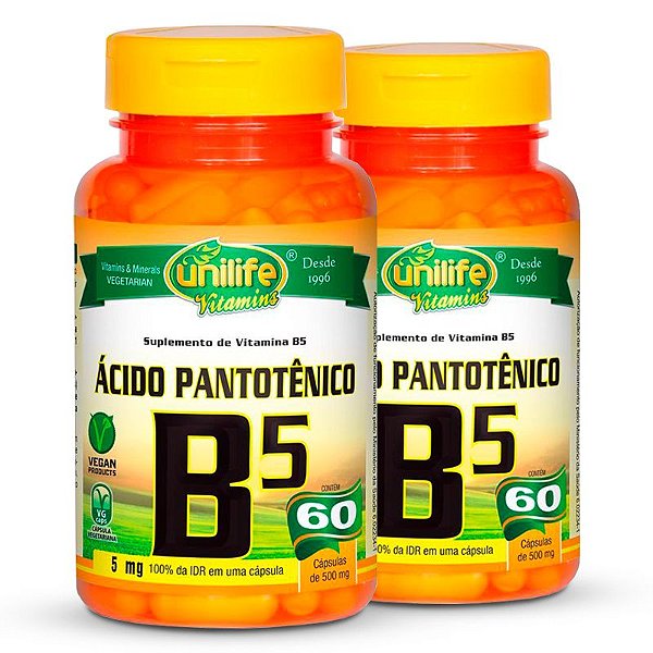 Kit 2 Vitamina B5 Ácido Pantotênico 60 cápsulas Unilife