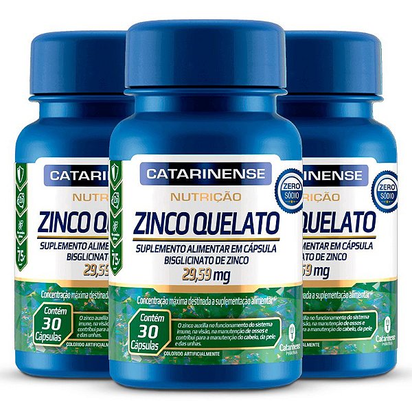 Kit 3 Zinco Quelato Catarinense 30 cápsulas