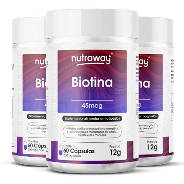 Kit 3 Biotina 200mg Nutraway 60 cápsulas