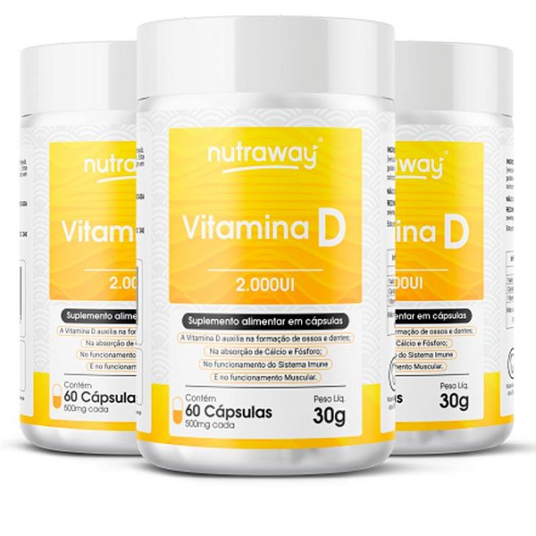 Kit 3 Vitamina D 2.000ui Nutraway 60 cápsulas