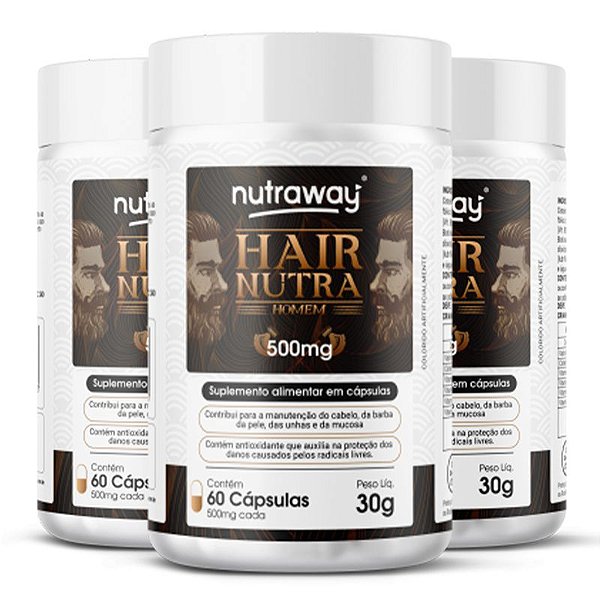 Kit 3 Hair Nutra Homem Nutraway 500 Mg 60 cápsulas