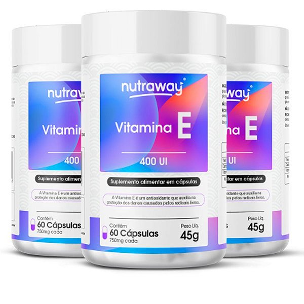 Kit 3 Vitamina E 400ui Nutraway 60 cápsulas