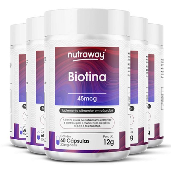 Kit 5 Biotina 200mg Nutraway 60 cápsulas