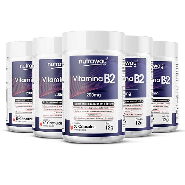 Kit 5 Vitamina B2 200mg Nutraway 60 cápsulas