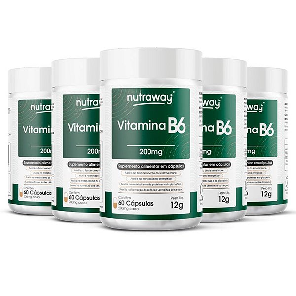 Kit 5 Vitamina B6 - 200mg Nutraway 60 cápsulas