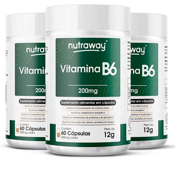 Kit 3 Vitamina B6 - 200mg Nutraway 60 cápsulas