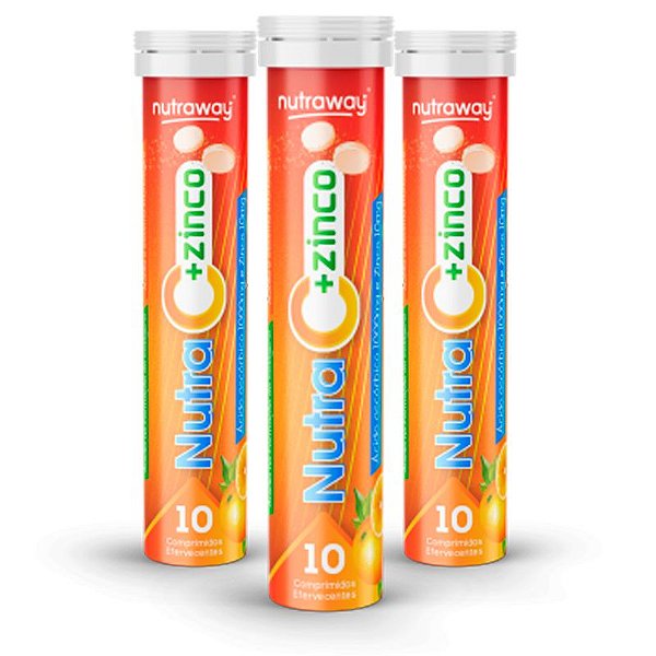 Kit 3 Vitamina C + Zinco Efervescente Nutraway 10 comprimidos