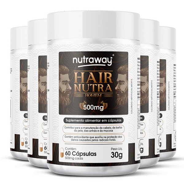 Kit 5 Hair Nutra Homem Nutraway 500 Mg 60 cápsulas