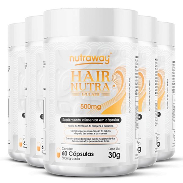 Kit 5 Hair Nutra Mulher Nutraway 500 Mg 60 cápsulas