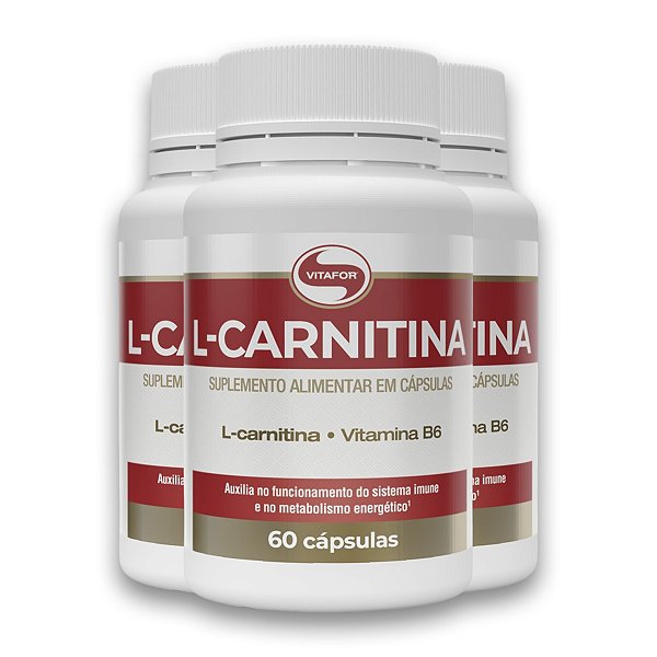 Kit 3 L-Carnitina + Vitamina B6 Vitafor 60 Cápsulas