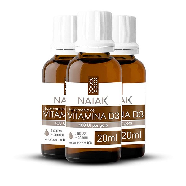 Kit 3 Vitamina D3 400 UI em gotas Naiak 20ml