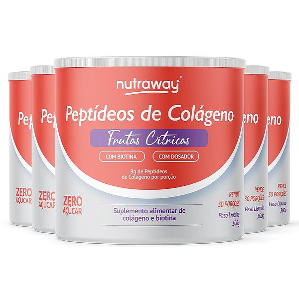 Kit 5 Peptídeos de Colágeno Nutraway Frutas Cítricas 300g