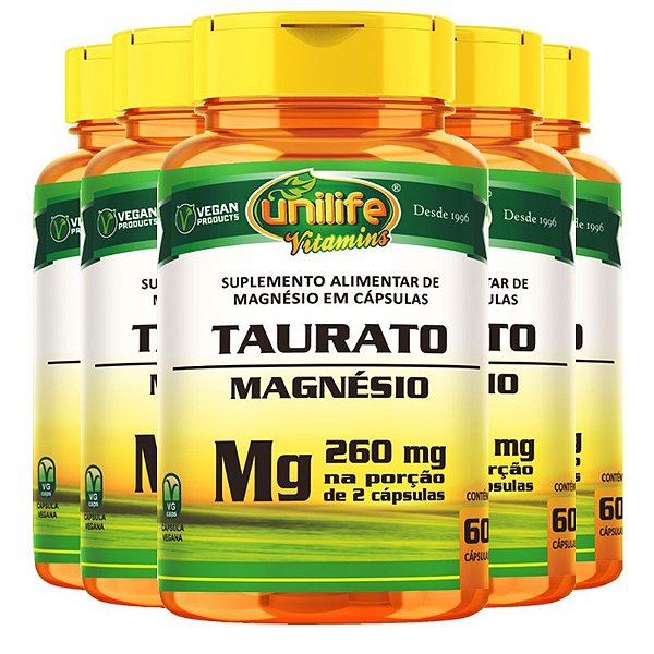 Kit 5 Magnésio taurato Unilife 60 cápsulas