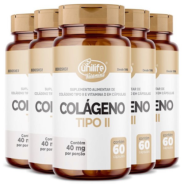 Kit 5 Colágeno Tipo II com Vitamina D Unilife 60 cápsulas