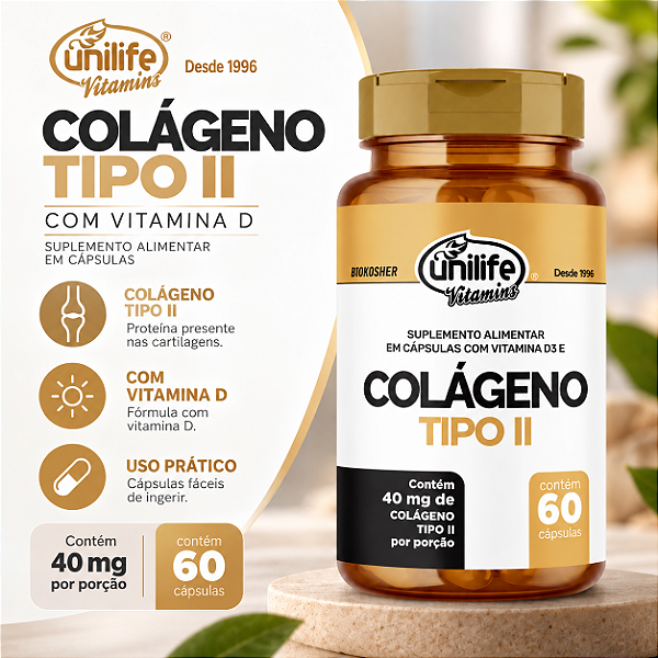 Colágeno Tipo II com Vitamina D Unilife 60 cápsulas