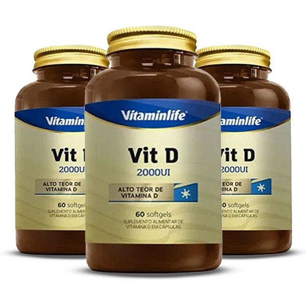 Kit 3 Vit D 2000 UI Vitaminlife 60 cápsulas