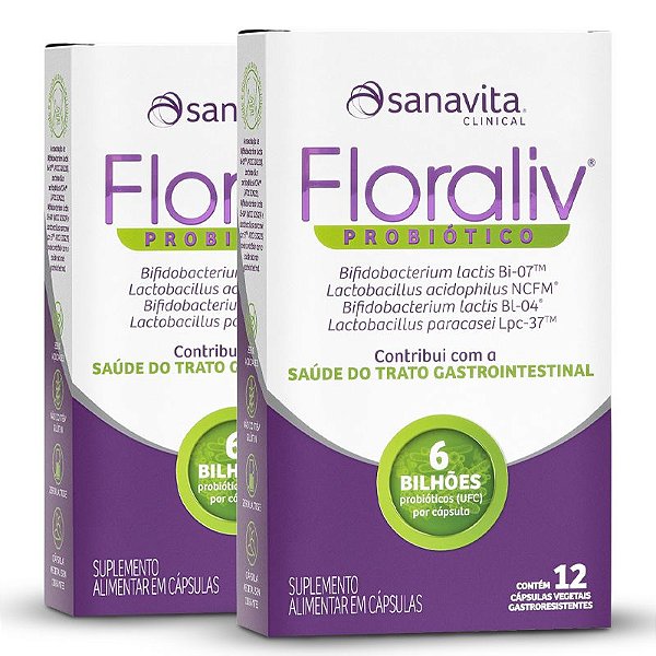 Kit 2 Floraliv Probiótico Sanavita 12 cápsulas vegetais