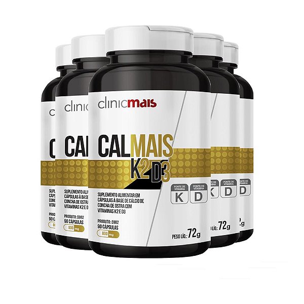 Kit 5 Calmais k2 D3 800mg Clinic Mais 90 cápsulas