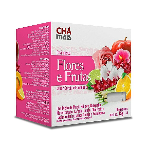 Chá Flores e Frutas Sabor cereja e framboesa ClinicMais 10 sachês
