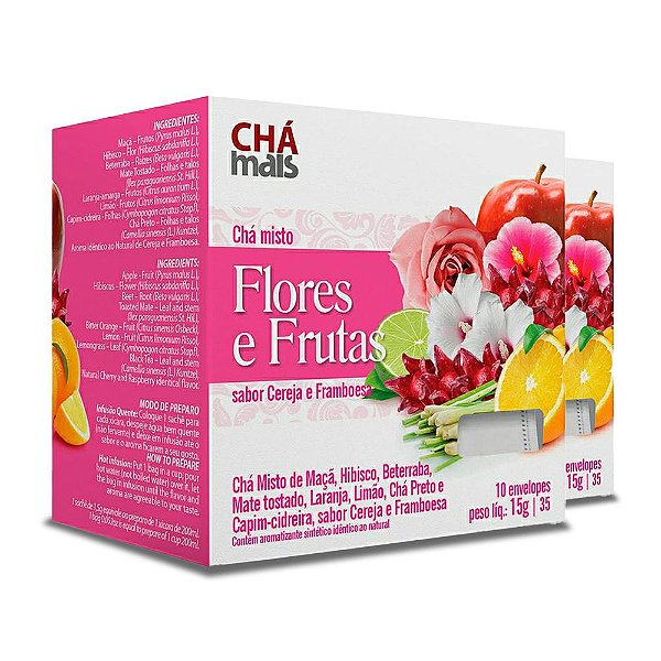 Kit 2 Chá Flores e Frutas Sabor cereja e framboesa ClinicMais 10 sachês