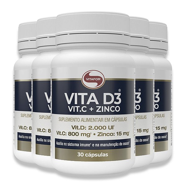 Kit 5 Vita D3 + C + Zinco Vitafor 30 Cápsulas
