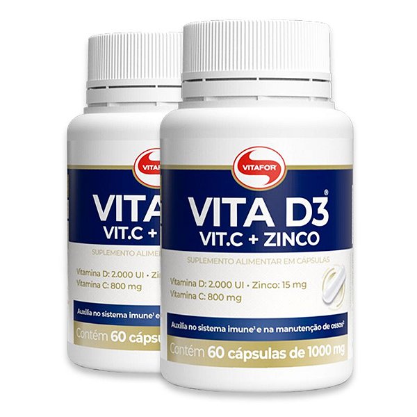 Kit 2 Vita D3 + C + Zinco Vitafor 60 cápsulas