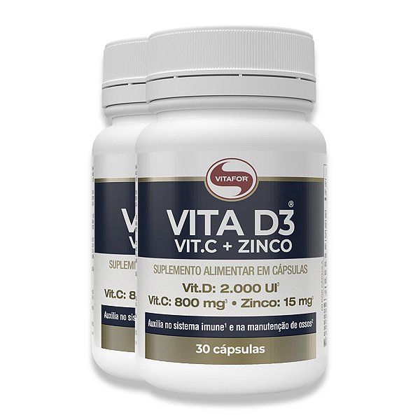 Kit 2 Vita D3 + C + Zinco Vitafor 30 Cápsulas