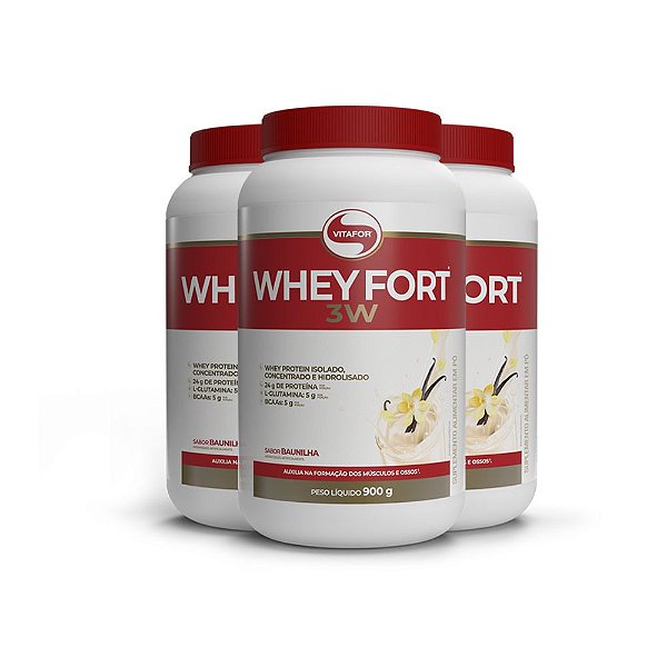 Whey Protein Vitafor Fort 3W 900g Baunilha Kit 03 Und