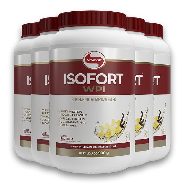 Kit 5 Isofort Vitafor Whey Protein 900g Baunilha