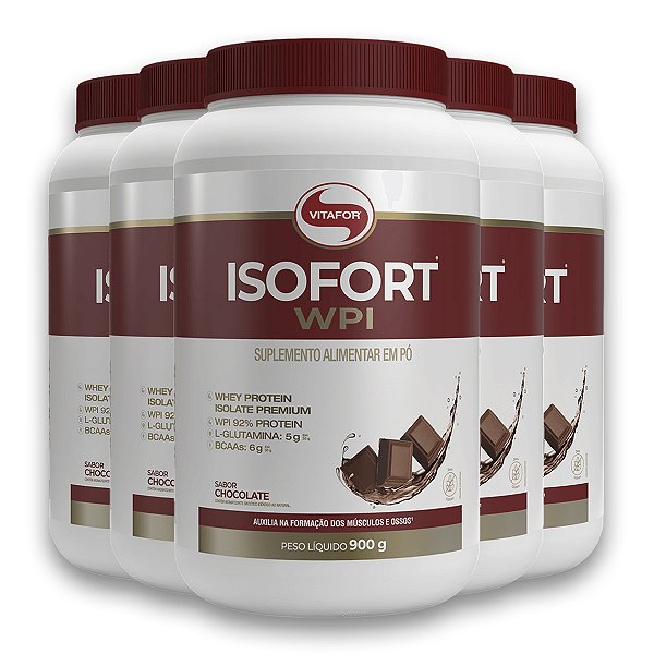 Kit 5 Isofort Vitafor Whey Protein 900g Chocolate