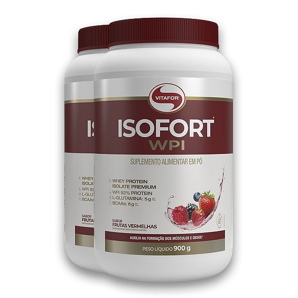 Kit 2 Isofort Vitafor Whey Protein 900g Frutas Vermelhas