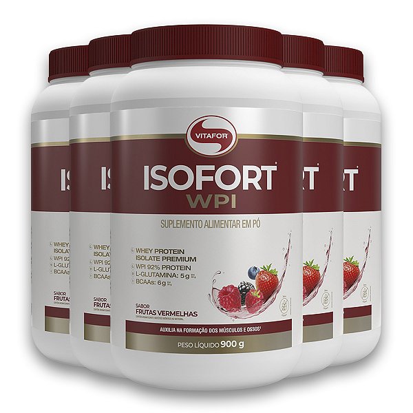 Kit 5 Isofort Vitafor Whey Protein 900g Frutas Vermelhas