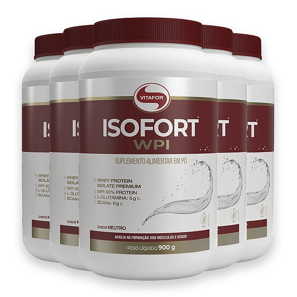 Kit 5 Isofort Vitafor Whey Protein 900g Neutro