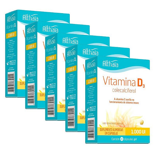 Kit 5 Vitamina D3 Colecalciferol 1000ui Althaia 30 cápsulas