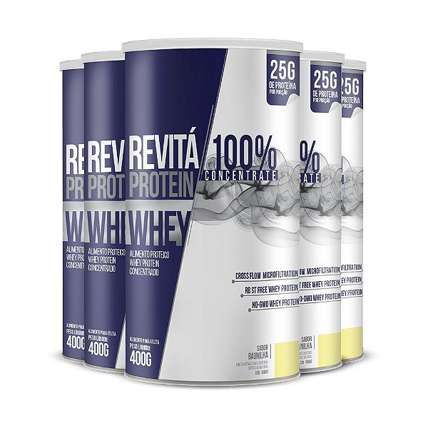 Kit 5 Whey protein concentrate 25G Revitá Baunilha 400G