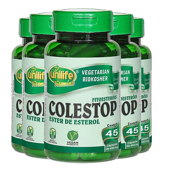 Kit 5 Colestop ester de esterol (fitoesteróis) 45 cápsulas Unilife