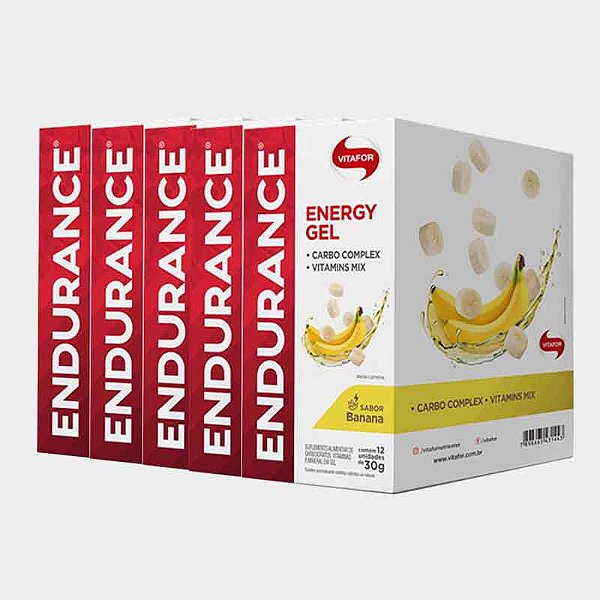 Kit 5 Endurance Energy Gel Vitafor Caixa 12 sachês Banana