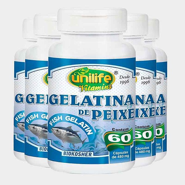 Kit 5 Gelatina de Peixe 60 cápsulas Unilife