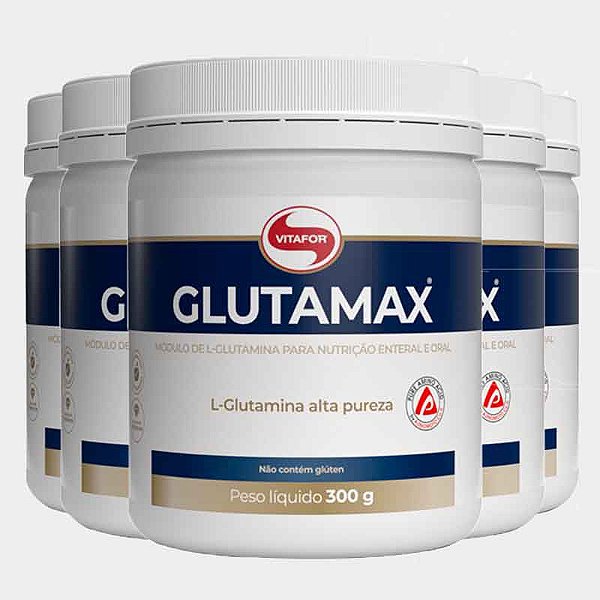 Glutamina Vitafor em Pó Glutamax 300g Kit 05 Und