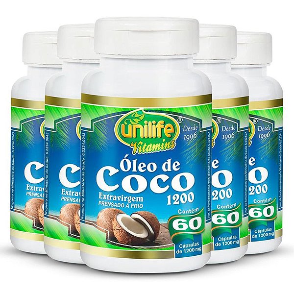 Kit 5 Óleo de Coco Extravirgem Unilife 60 Cápsulas