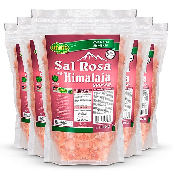 Kit 5 Sal Rosa do Himalaia Grosso Unilife Pacote 500g