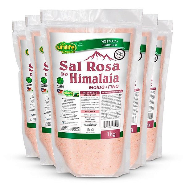 Kit 5 Sal Rosa do himalaia moído fino Unilife 1Kg