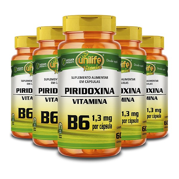 Kit 5 Vitamina B6 Piridoxina Unilife 60 Cápsulas