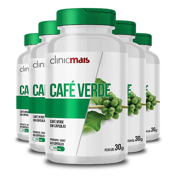 kit 5 Café Verde 500mg Clinic Mais 60 cápsulas